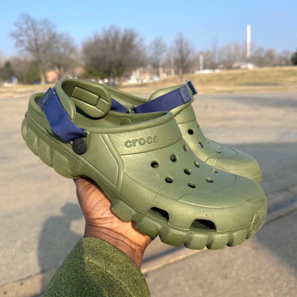Crocs Offroad Adult Sport Clogs Unisex Size M9 W11 Army Green Blue Strap Sandals - Picture 11 of 15